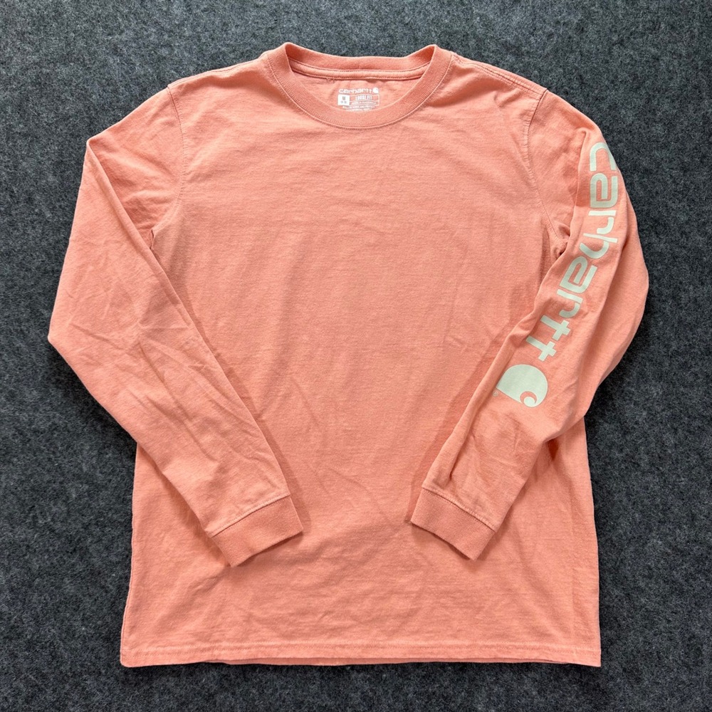 Carhartt Boys Pink Loose Fit Logo Graphic Long Sleeve T-Shirt Size M 8-10